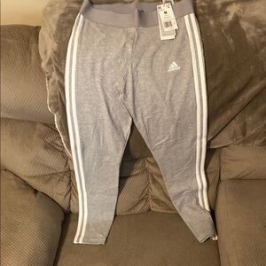 Adidas Gray and White Leggings with Signature Stripes